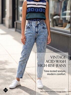 Vintage High-Rise Acid Wash Women's Jeans - Light Blue